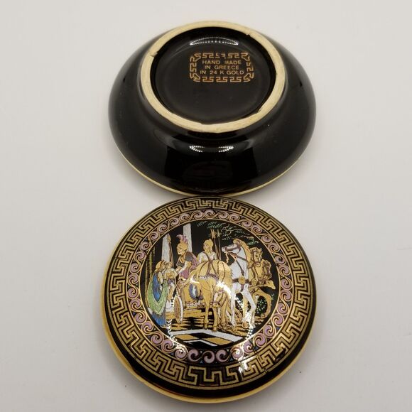 vintage Greek trinket box with a 24K gold design - Picture 7 of 12